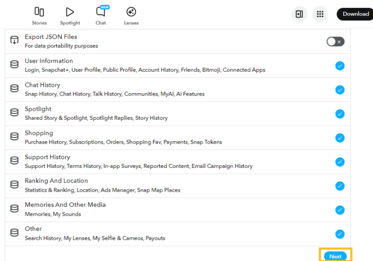 Snapchat Data Selection